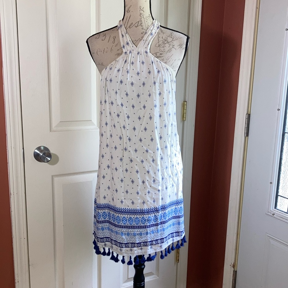 Lord & Taylor Halter Tassel Hem Summer Dress Coverup Beach Resortwear sz Small
